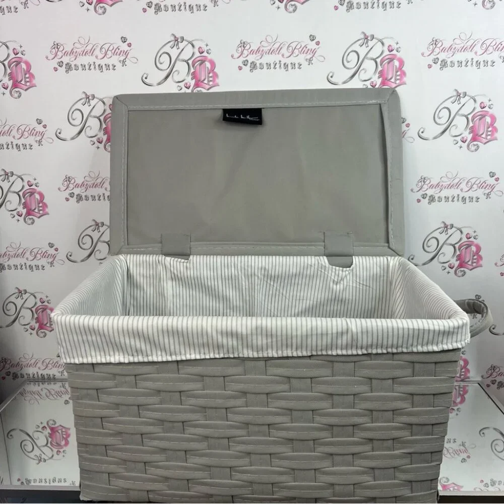 Nicole Miller basket flip top bin tote storage Gray Woven Basket with Lid